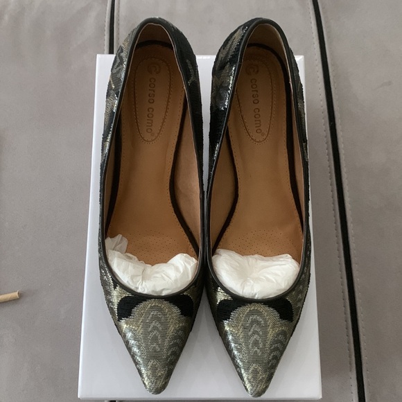 Corso Como Black Metallic Brocade Shoes/Pumps size 9.5 - Picture 9 of 17